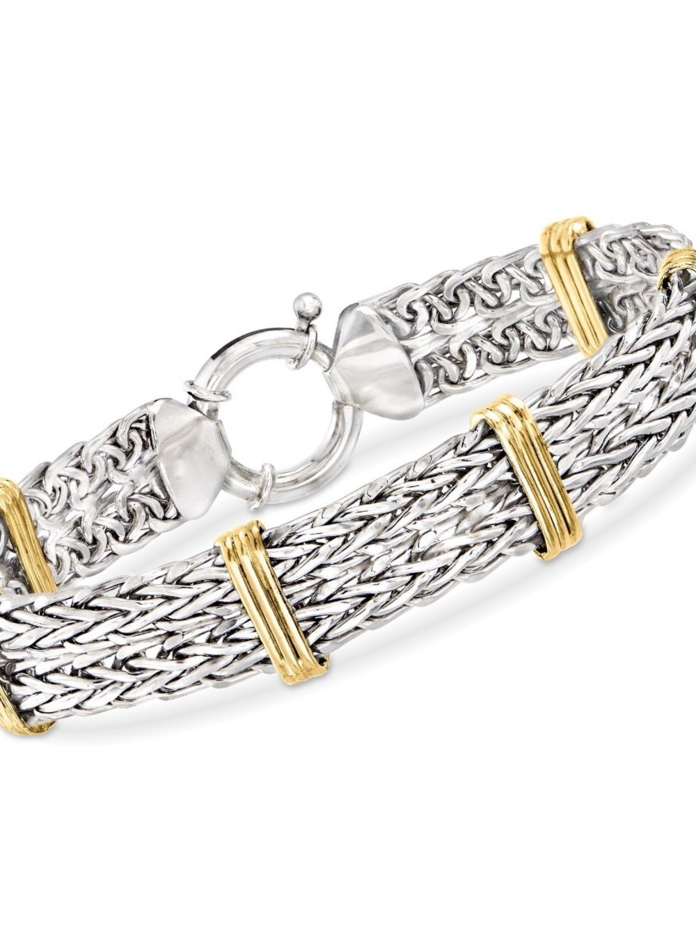 NWT-Two-Tone Double Wheat-Link Bracelet in 14kt Gold Over Sterling